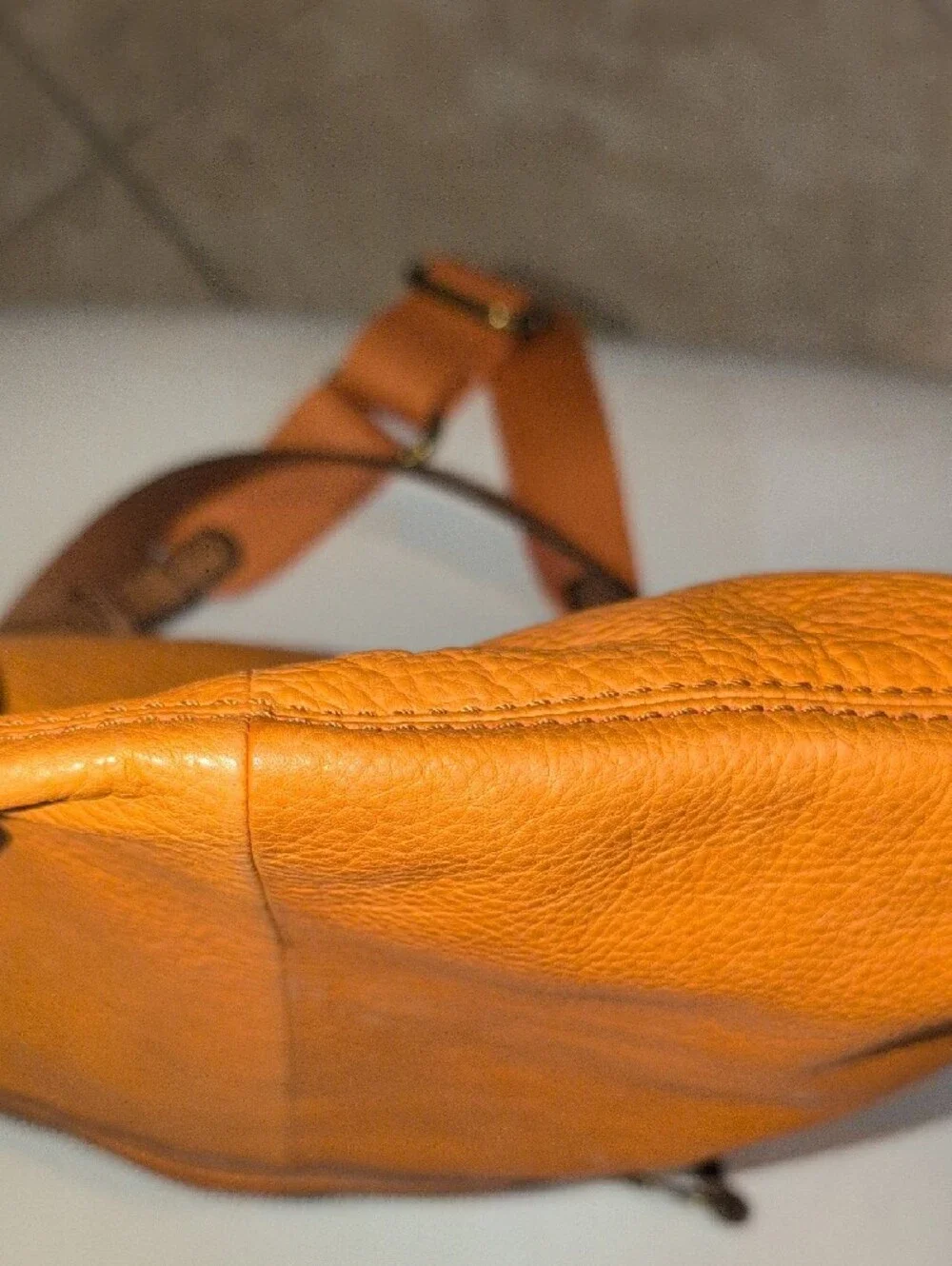 Fossil Explorer Orange Leather Foldover Convertible Crossbody Tote - Picture 14 of 16